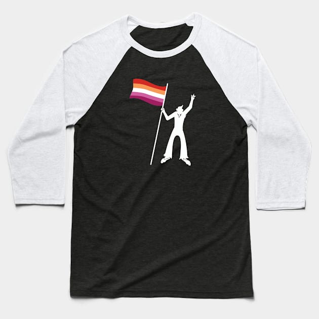 LGBTQ Bigfoot Rock On Progressive Pride Lesbian Flag Baseball T-Shirt by Sonyi